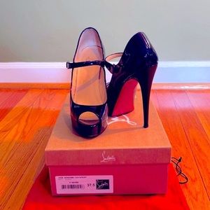 Christian Louboutin Jane Vendome 120 black patent heels.
